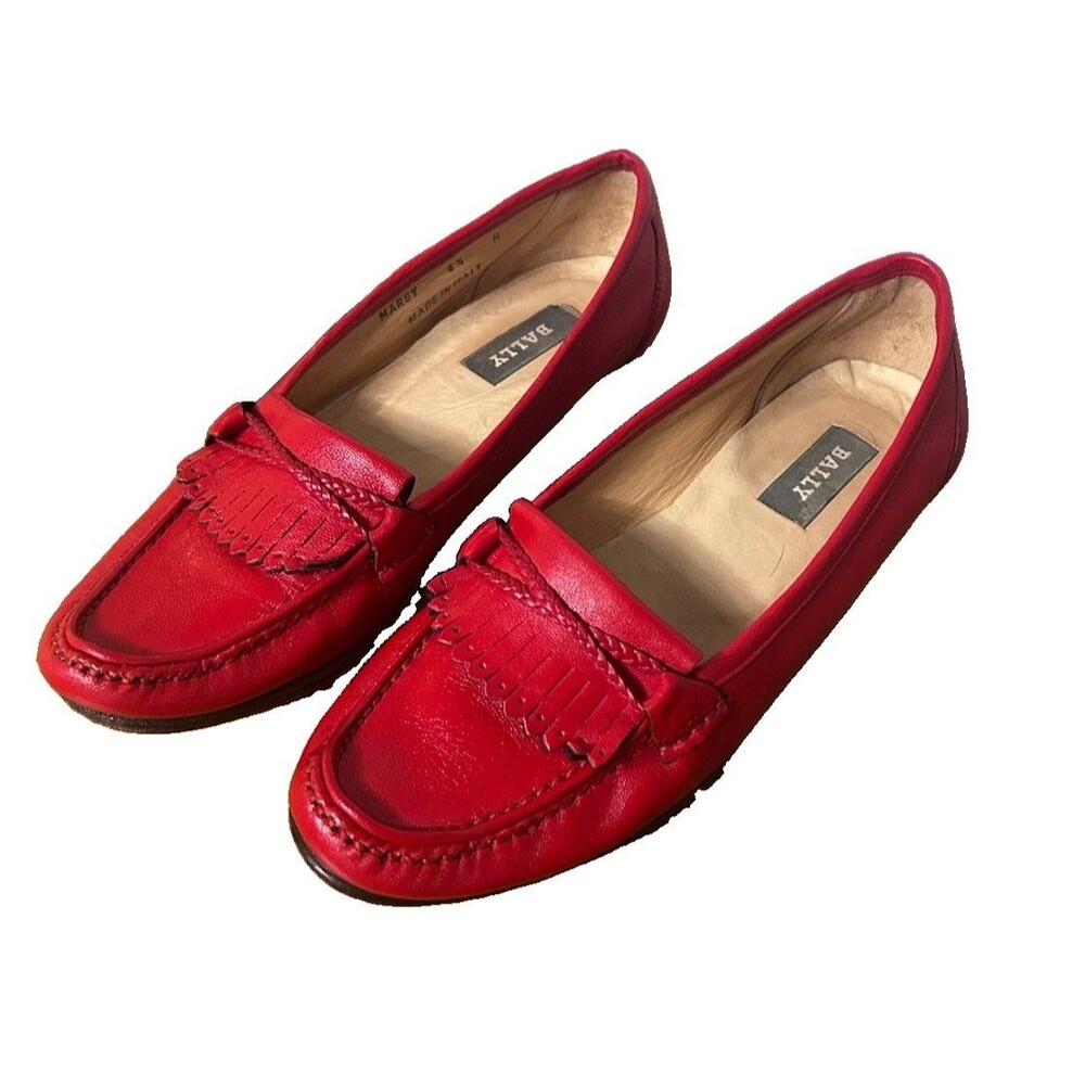 Vintage Bally Red Leather Driving Moccasins Fringe Retro City Sz 6.5 Margy Italy